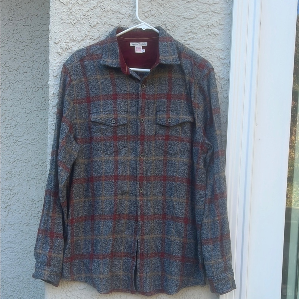 Carbon 2 Cobalt Rust Plaid Button up Long Sleeve Men's Flannel Shirt Size MT